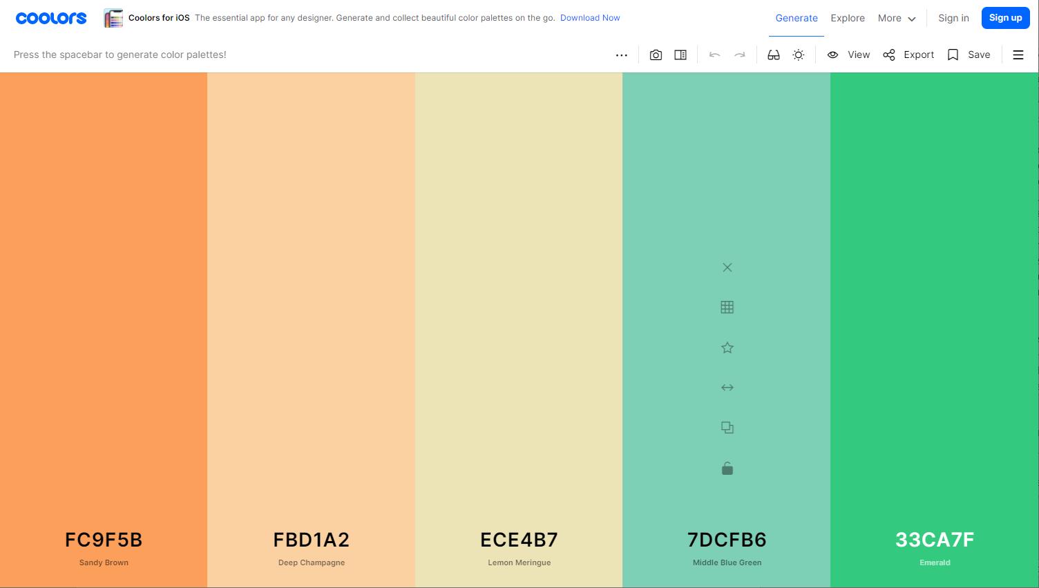 coolors color palette on line generator