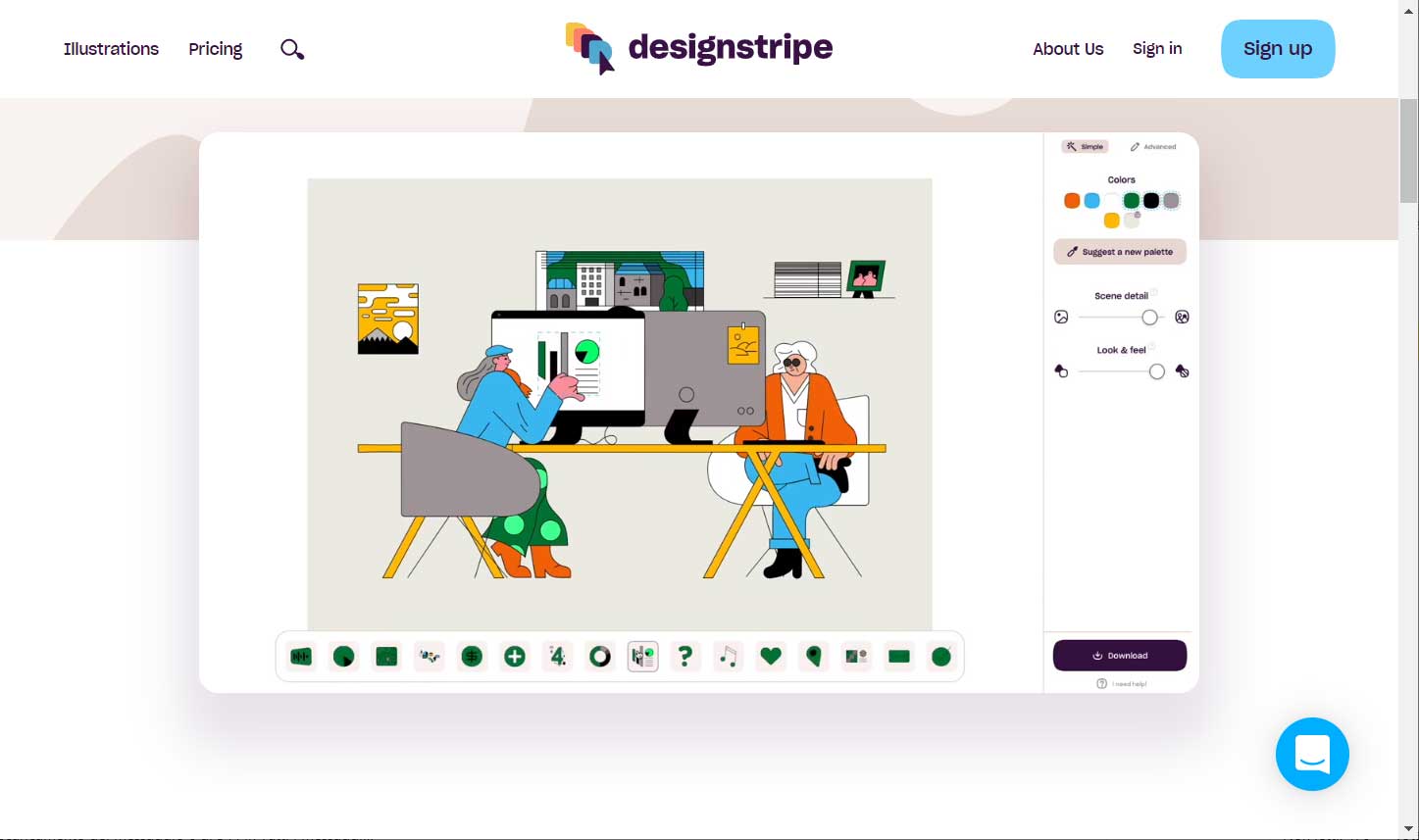 Screenshot Designstripe tool free per creare illustrazioni