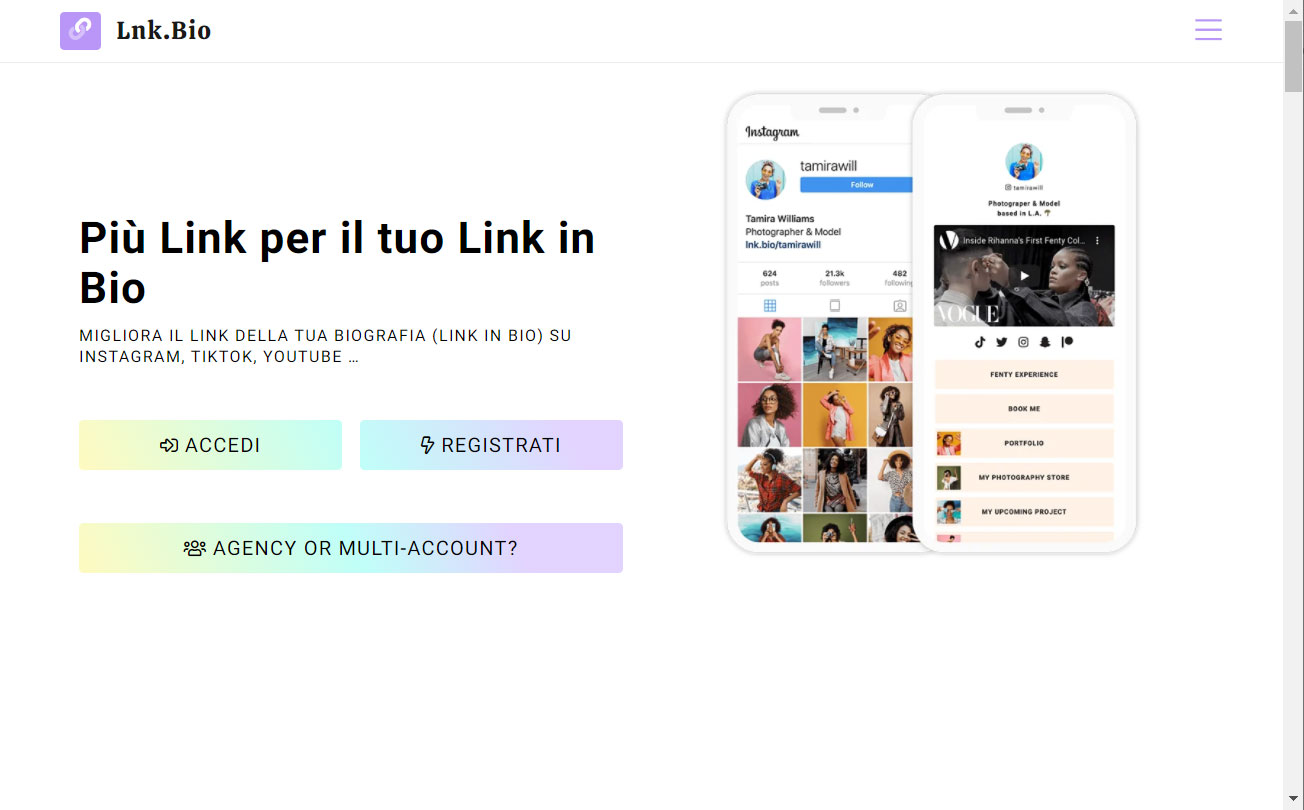 Screenshot di Lnkbio - free tool per inserire Link in bio su Instagram