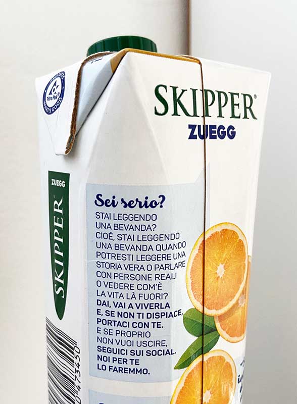Etichetta Zuegg con testo in prima persona